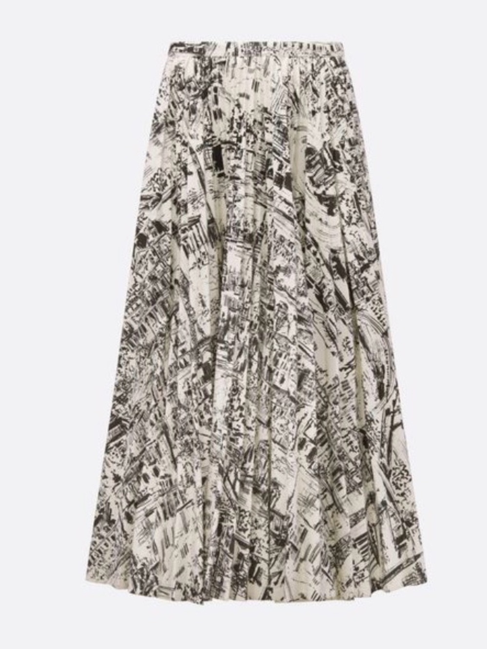 H&M  PLEATED  CREAM PATTERNED SKIRT OFFICE WEAR, LIGHTWEIGHT SUMMER